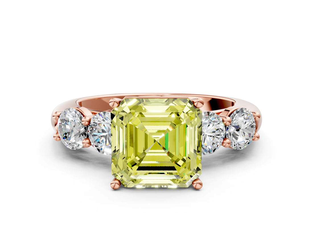 Rose gold Fancy Yellow Asscher  Cut Five-Stone Prong Set Diamond Ring with Classic Band_29