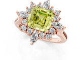 Rose gold Fancy Yellow Asscher Cut Halo Diamond Cluster Ring with Marquise and Round Stones on a White Gold Band with Prong Setting_1