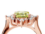 Rose gold Fancy Yellow Asscher Cut Halo Diamond Cluster Ring with Marquise and Round Stones on a White Gold Band with Prong Setting_4