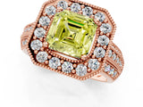 Rose gold Fancy Yellow Asscher Cut Halo Diamond Engagement Ring with Pave Split Shank and Four-Prong Setting_1