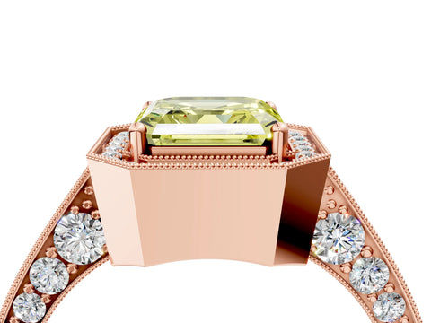 Rose gold Fancy Yellow Asscher Cut Halo Diamond Engagement Ring with Split Shank Band and Four-Prong Setting_4