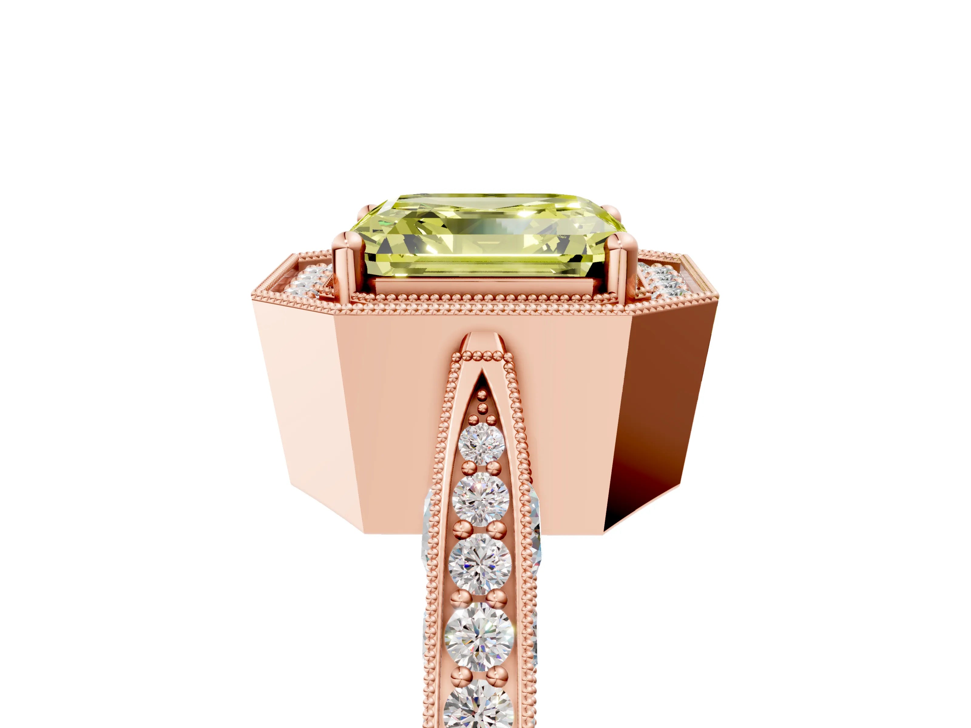 Rose gold Fancy Yellow Asscher Cut Halo Diamond Engagement Ring with Split Shank Band and Four-Prong Setting_5
