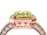 Rose gold Fancy Yellow Asscher  Cut Halo Diamond Pave Band Ring with Four-Prong Setting_4