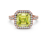 Rose gold Fancy Yellow Asscher Cut Halo Diamond Pave Band with Prong Setting