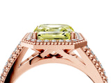 Rose gold Fancy Yellow Asscher Cut Halo Diamond Ring with Beaded Split Shank and Four-Prong Setting_4