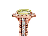 Rose gold Fancy Yellow Asscher Cut Halo Diamond Ring with Beaded Split Shank and Four-Prong Setting_5