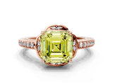 Rose gold Fancy Yellow Asscher  Cut Halo Diamond Ring with Channel Set Band and Four-Prong Setting_46