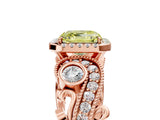 Rose gold Fancy Yellow Asscher Cut Halo Diamond Ring with Milgrain and Bezel Accents on a Split Shank Band_17