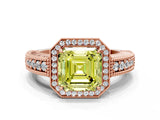 Rose gold Fancy Yellow Asscher  Cut Halo Diamond Ring with Pavé Band and Four-Prong Setting_29
