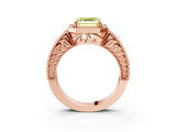 Rose gold Fancy Yellow Asscher  Cut Halo Diamond Ring with Pavé Band and Four-Prong Setting_32