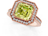 Rose gold Fancy Yellow Asscher  Cut Halo Diamond Ring with Pavé Band and Milgrain Prong Setting_50