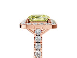 Rose gold Fancy Yellow Asscher Cut Halo Diamond Ring with Pavé Band and Three-Prong Setting_5