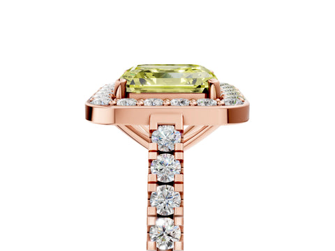 Rose gold Fancy Yellow Asscher Cut Halo Diamond Ring with Pavé Band and Three-Prong Setting_5