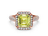 Rose gold Fancy Yellow Asscher Cut Halo Diamond Ring with Pavé Band