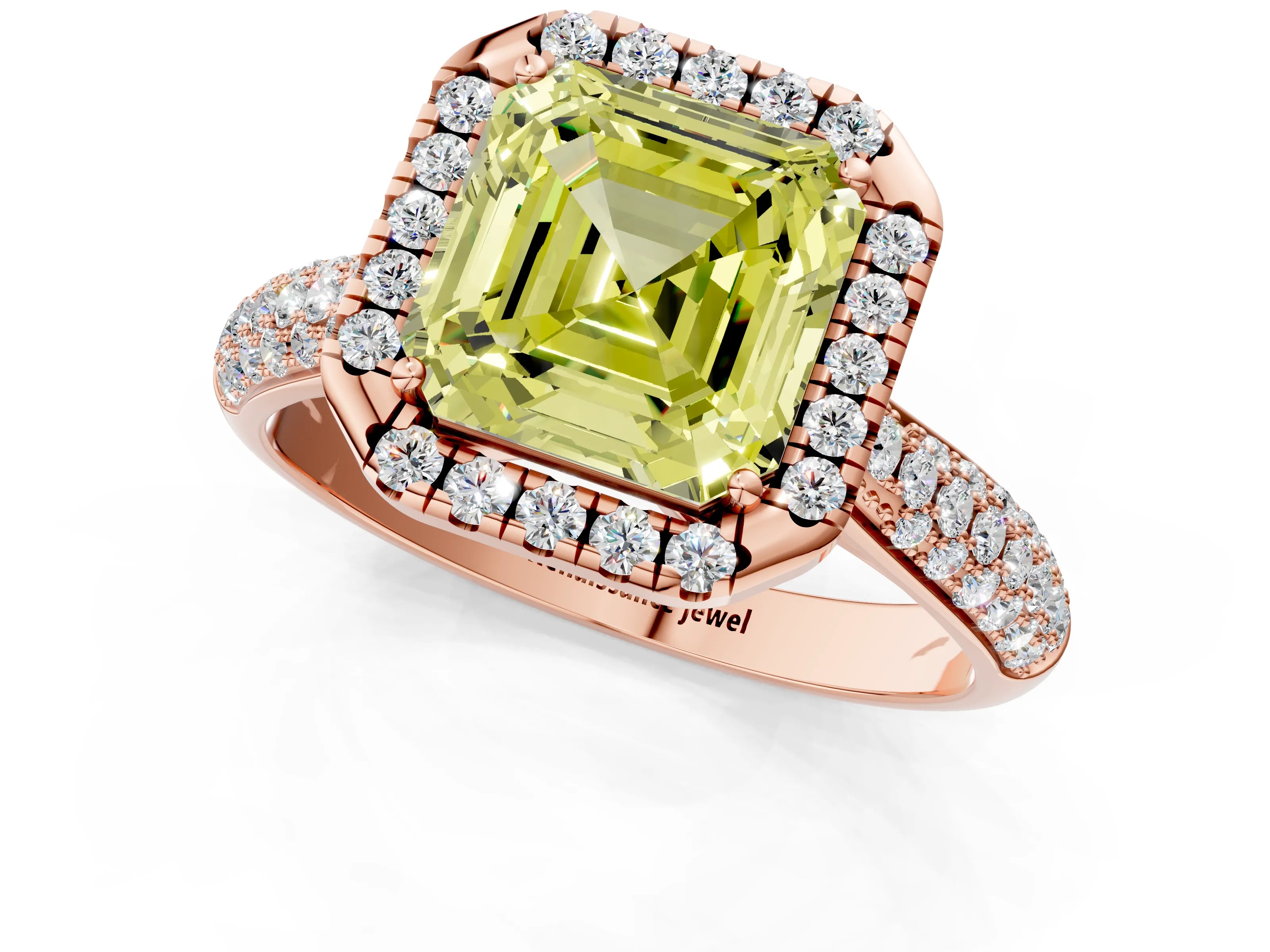 Rose gold Fancy Yellow Asscher Cut Halo Diamond Ring with Pavé Band_1