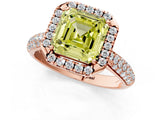 Rose gold Fancy Yellow Asscher Cut Halo Diamond Ring with Pavé Band_1