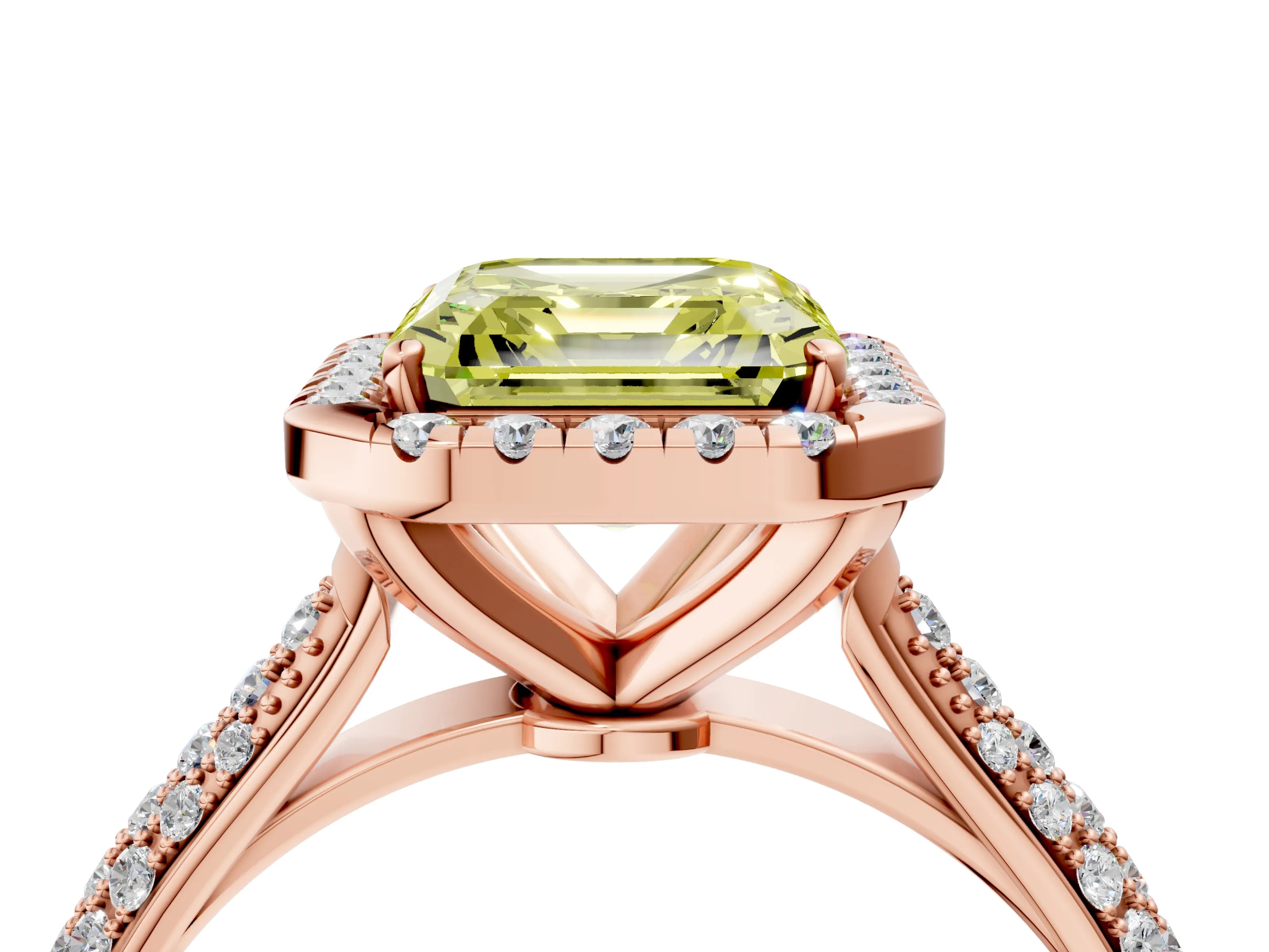 Rose gold Fancy Yellow Asscher Cut Halo Diamond Ring with Pavé Band_4