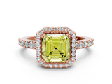 Rose gold Fancy Yellow Asscher  Cut Halo Diamond Ring with Pave Band and Four-Prong Setting_17