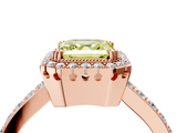 Rose gold Fancy Yellow Asscher  Cut Halo Diamond Ring with Pave Band and Four-Prong Setting_21