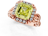 Rose gold Fancy Yellow Asscher  Cut Halo Diamond Ring with Scrollwork Band and Four-Prong Setting_1