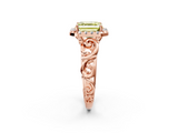Rose gold Fancy Yellow Asscher  Cut Halo Diamond Ring with Scrollwork Band and Four-Prong Setting_2