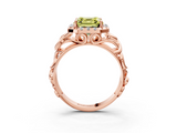 Rose gold Fancy Yellow Asscher  Cut Halo Diamond Ring with Scrollwork Band and Four-Prong Setting_3