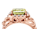 Rose gold Fancy Yellow Asscher  Cut Halo Diamond Ring with Scrollwork Band and Four-Prong Setting_4