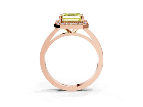 Rose gold Fancy Yellow Asscher Cut Halo Diamond Ring with Solitaire Band and Prong Setting_3
