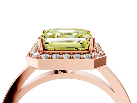 Rose gold Fancy Yellow Asscher Cut Halo Diamond Ring with Solitaire Band and Prong Setting_4