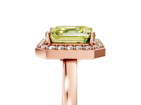 Rose gold Fancy Yellow Asscher Cut Halo Diamond Ring with Solitaire Band and Prong Setting_5