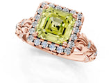 Rose gold Fancy Yellow Asscher Cut Halo Diamond Solitaire with Filigree Band and Four-Prong Setting_1