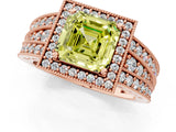 Rose gold Fancy Yellow Asscher Cut Halo Diamond Split Shank Ring with Prong Setting_1