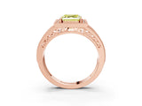 Rose gold Fancy Yellow Asscher Cut Halo Diamond Split Shank Ring with Prong Setting_3