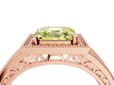 Rose gold Fancy Yellow Asscher Cut Halo Diamond Split Shank Ring with Prong Setting_4