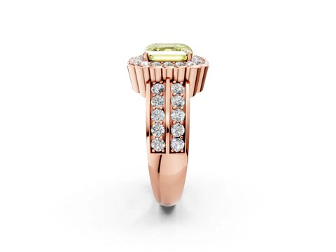 Rose gold Fancy Yellow Asscher Cut Halo Diamond Split Shank Ring with Scalloped Prong Setting_2