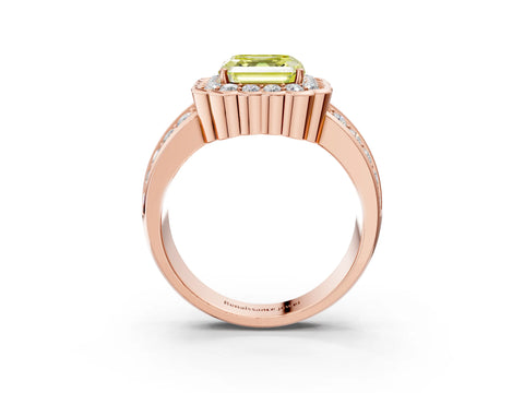 Rose gold Fancy Yellow Asscher Cut Halo Diamond Split Shank Ring with Scalloped Prong Setting_3