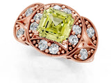 Rose gold Fancy Yellow Asscher Cut Halo Milgrain Diamond Engagement Ring with Leaf Band and Four-Prong Setting_1
