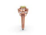 Rose gold Fancy Yellow Asscher Cut Halo Milgrain Diamond Engagement Ring with Leaf Band and Four-Prong Setting_2