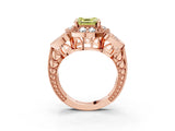 Rose gold Fancy Yellow Asscher Cut Halo Milgrain Diamond Engagement Ring with Leaf Band and Four-Prong Setting_3
