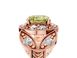 Rose gold Fancy Yellow Asscher Cut Halo Milgrain Diamond Engagement Ring with Leaf Band and Four-Prong Setting_5