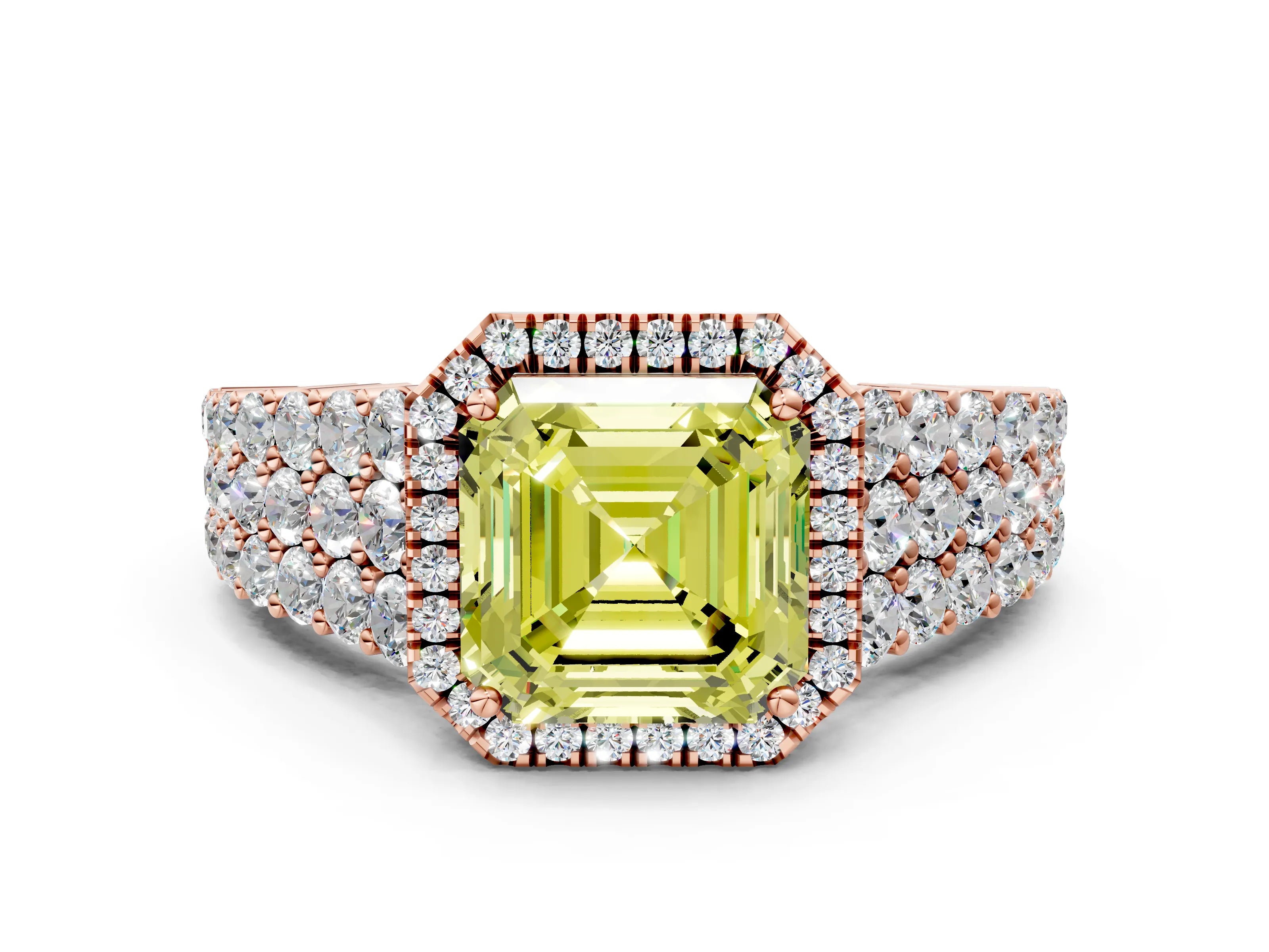 Rose gold Fancy Yellow Asscher Cut Halo Pavé Diamond Engagement Ring with Split Shank and Four-Prong Setting_3