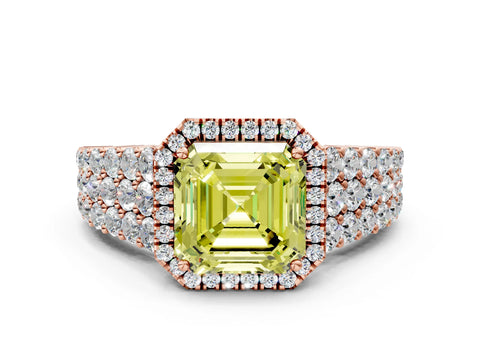 Rose gold Fancy Yellow Asscher Cut Halo Pavé Diamond Engagement Ring with Split Shank and Four-Prong Setting_3