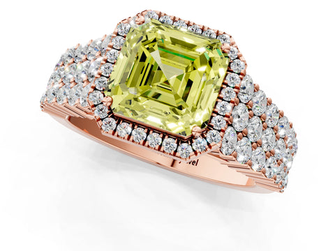 Rose gold Fancy Yellow Asscher Cut Halo Pavé Diamond Engagement Ring with Split Shank and Four-Prong Setting_4