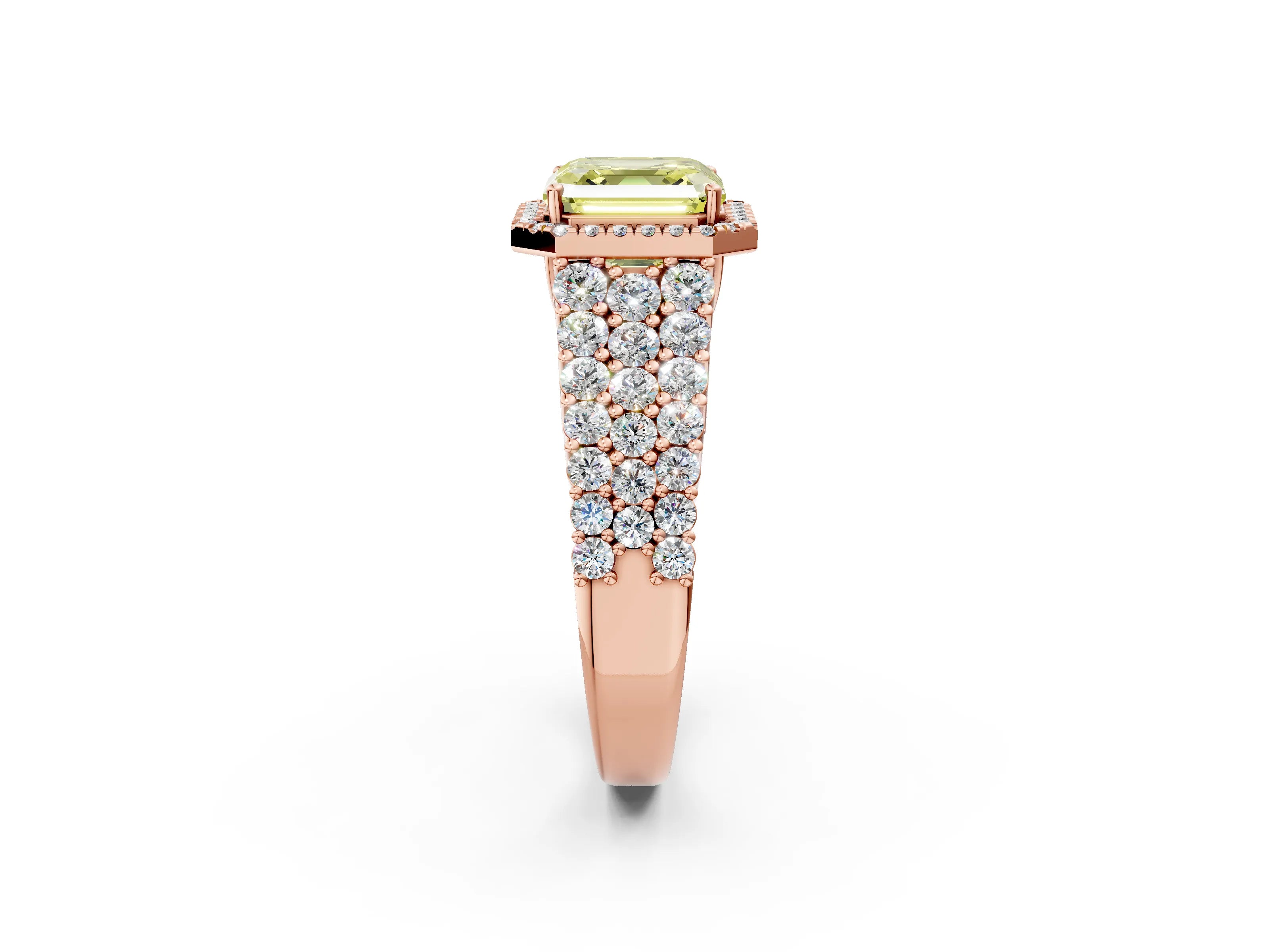 Rose gold Fancy Yellow Asscher Cut Halo Pavé Diamond Engagement Ring with Split Shank and Four-Prong Setting_5