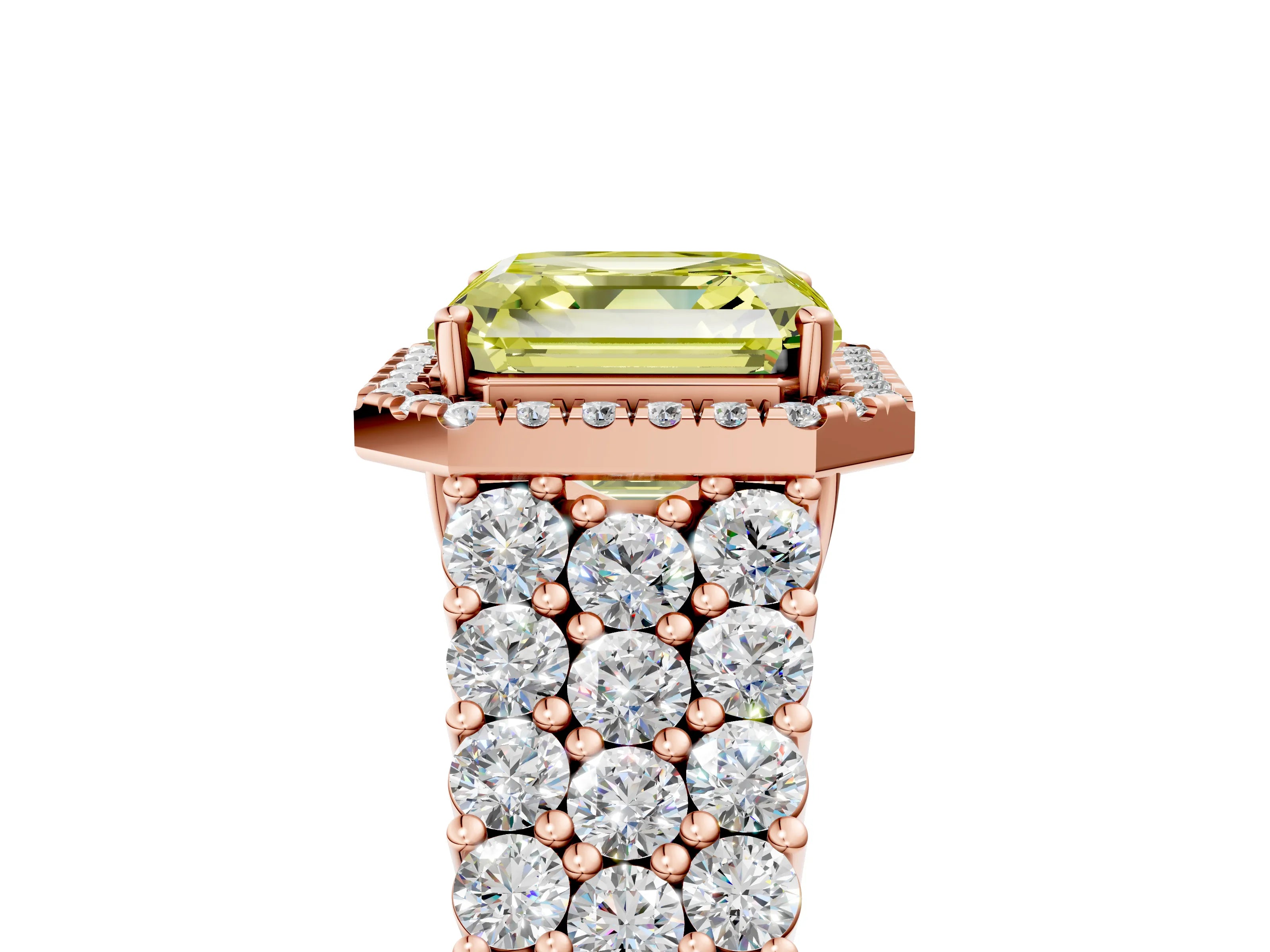 Rose gold Fancy Yellow Asscher Cut Halo Pavé Diamond Engagement Ring with Split Shank and Four-Prong Setting_8