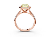 Rose gold Fancy Yellow Asscher  Cut Halo Pave Band Four-Prong Setting Ring_3