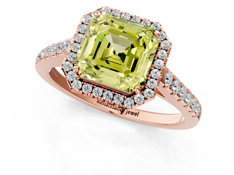 Rose gold Fancy Yellow Asscher Cut Halo Pave Diamond Engagement Ring with Four-Prong Setting_1