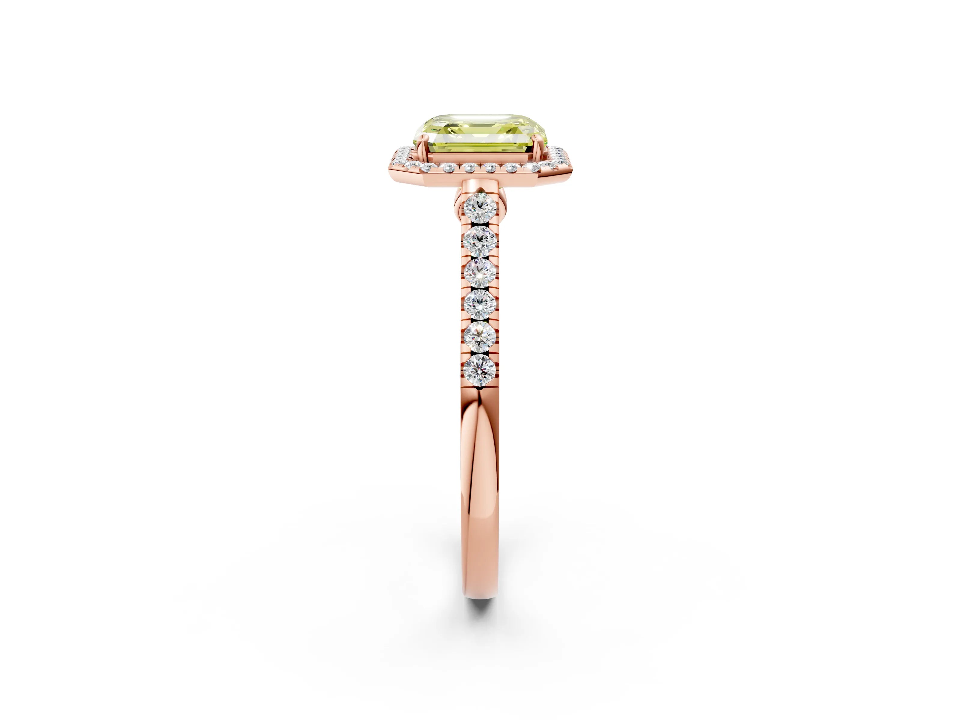 Rose gold Fancy Yellow Asscher Cut Halo Pave Diamond Engagement Ring with Four-Prong Setting_2