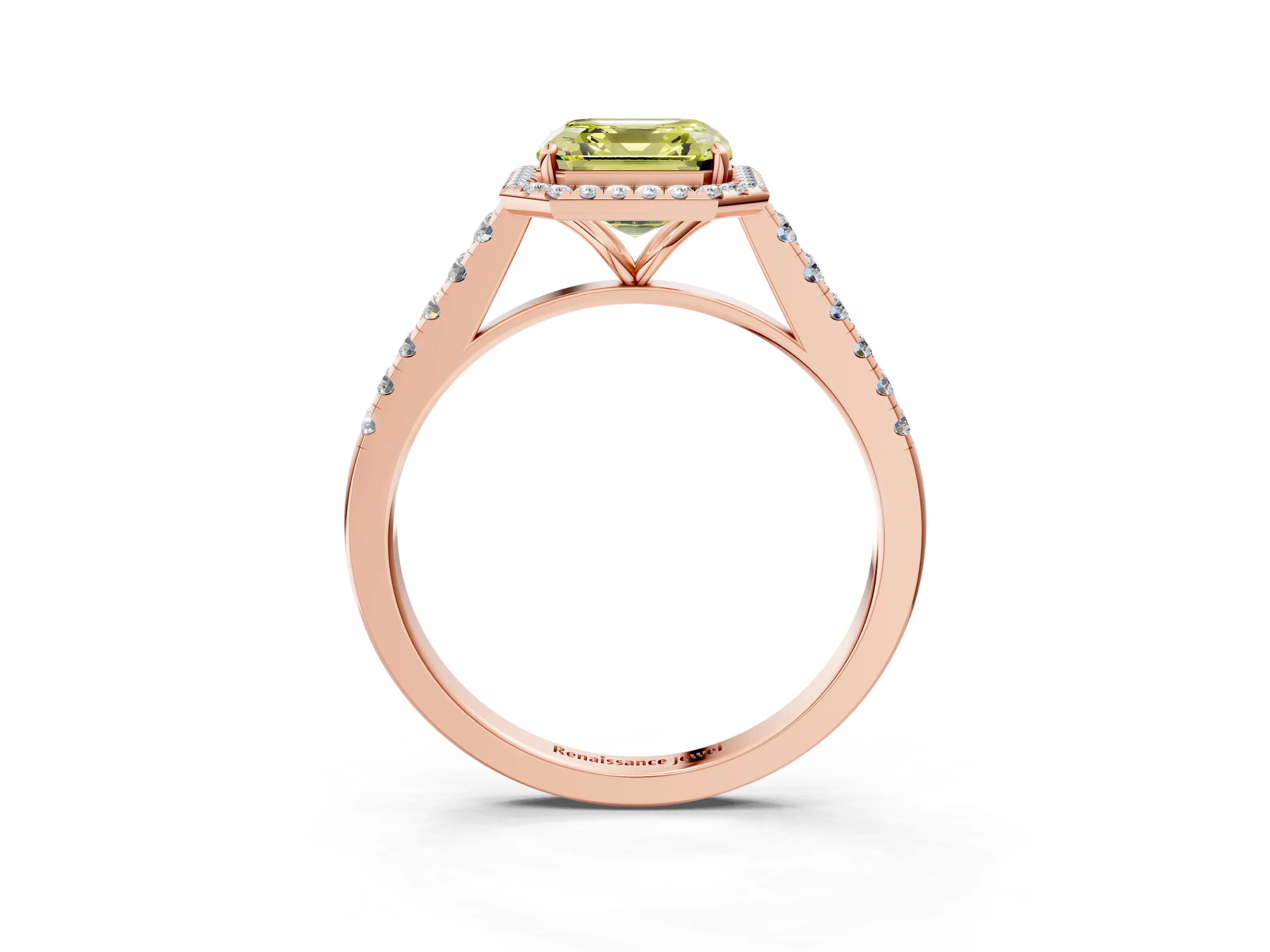 Rose gold Fancy Yellow Asscher Cut Halo Pave Diamond Engagement Ring with Four-Prong Setting_3