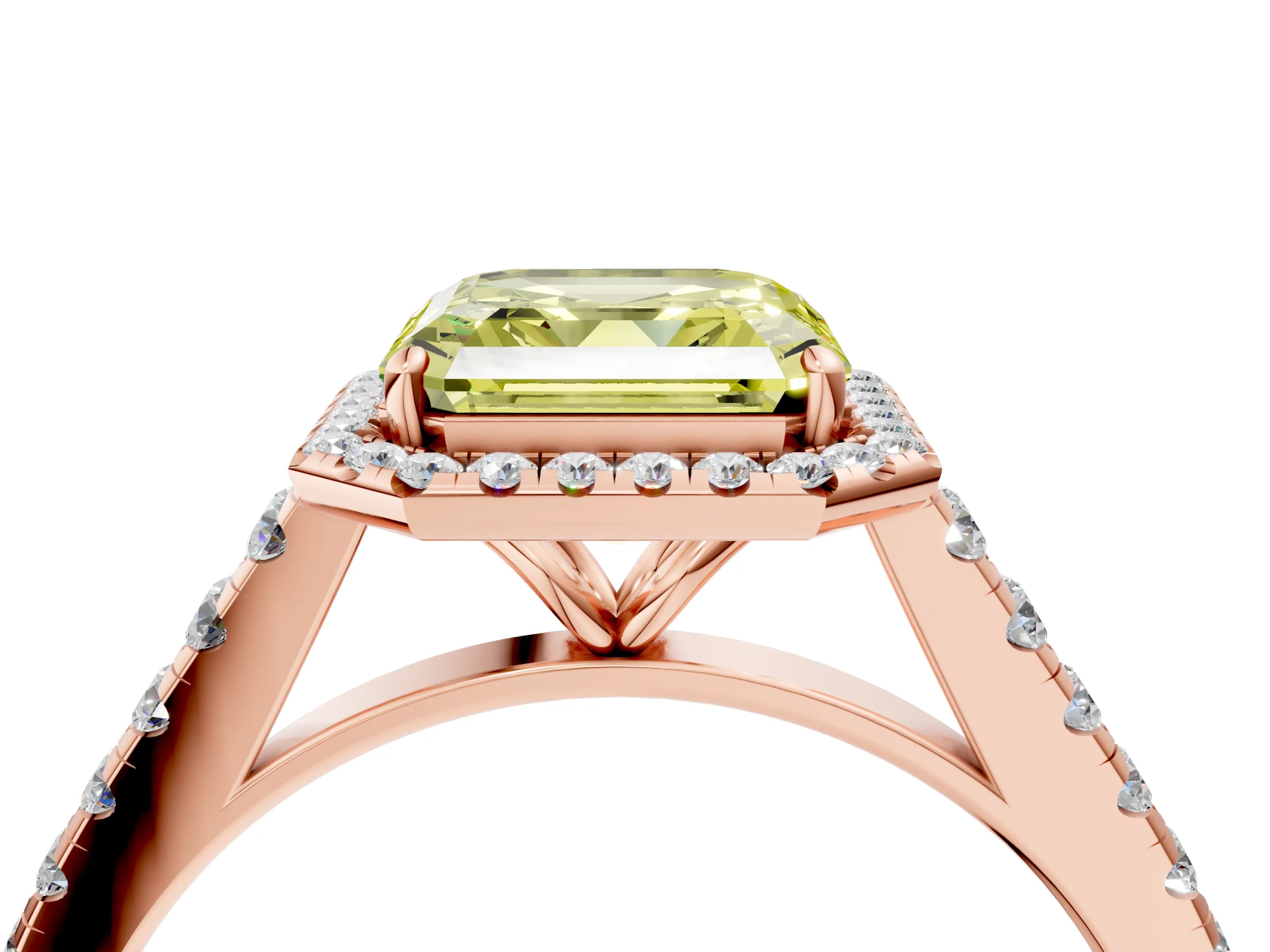Rose gold Fancy Yellow Asscher Cut Halo Pave Diamond Engagement Ring with Four-Prong Setting_4